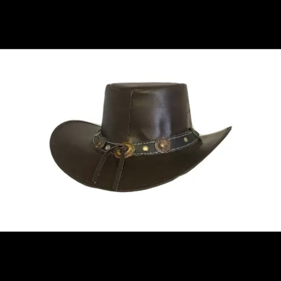 Men's Brown Genuine Leather Cowboy Western Hat - Picture 2 of 3